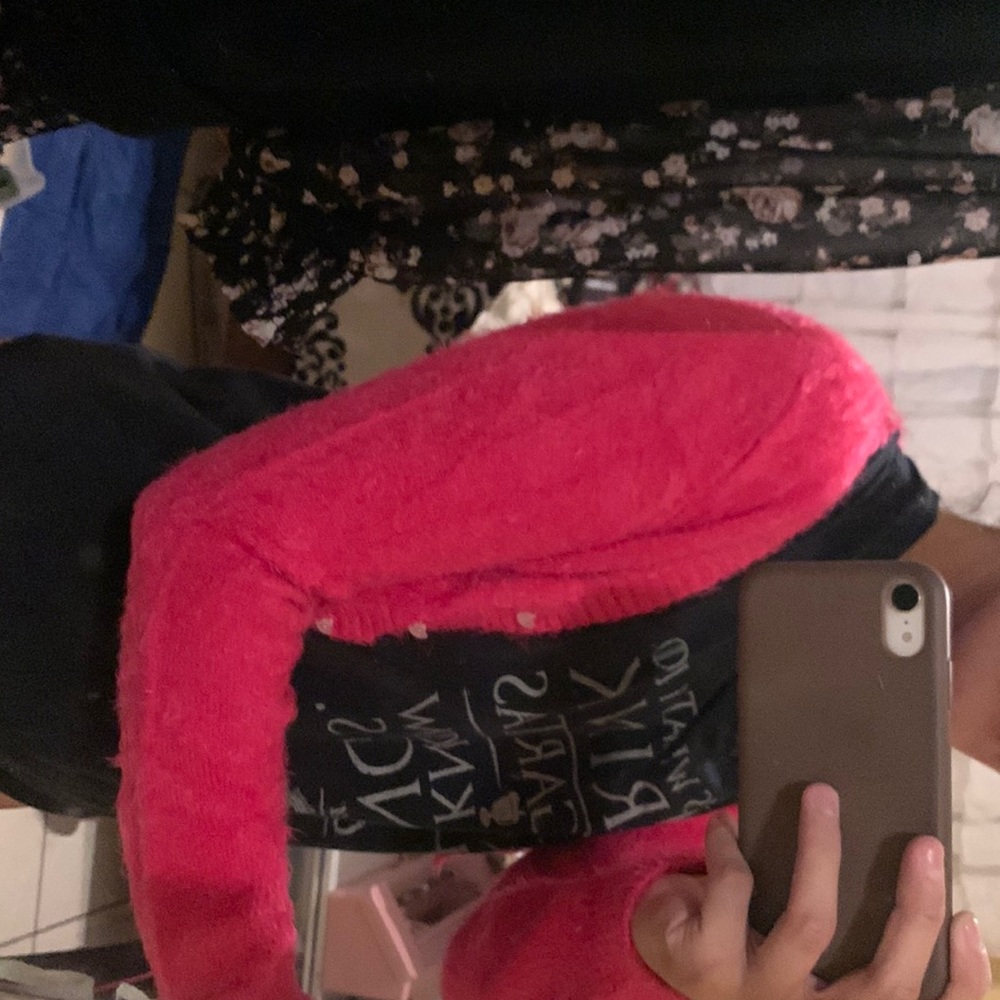Fuzzy cropped hot pink sweater